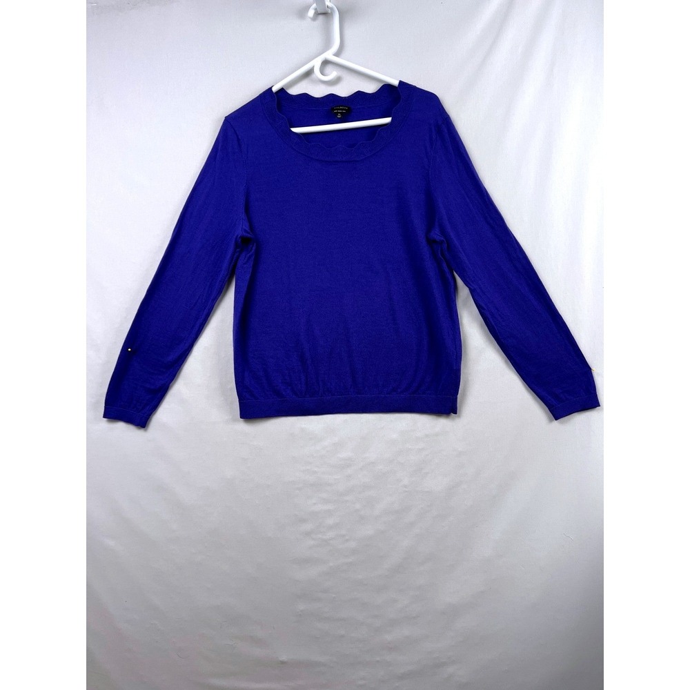 Talbots Sweater Women XL Purple Pure Merino Wool Scalloped Neck Long Sleeve Knit